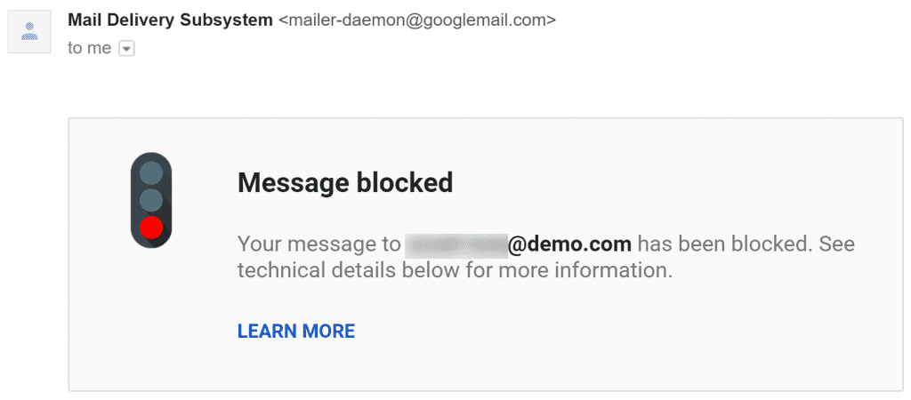 Your email address is blocked by the email service