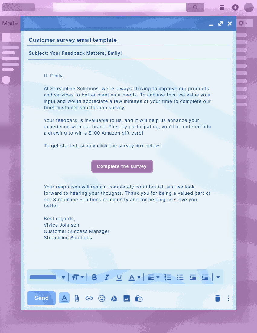 Customer survey email template