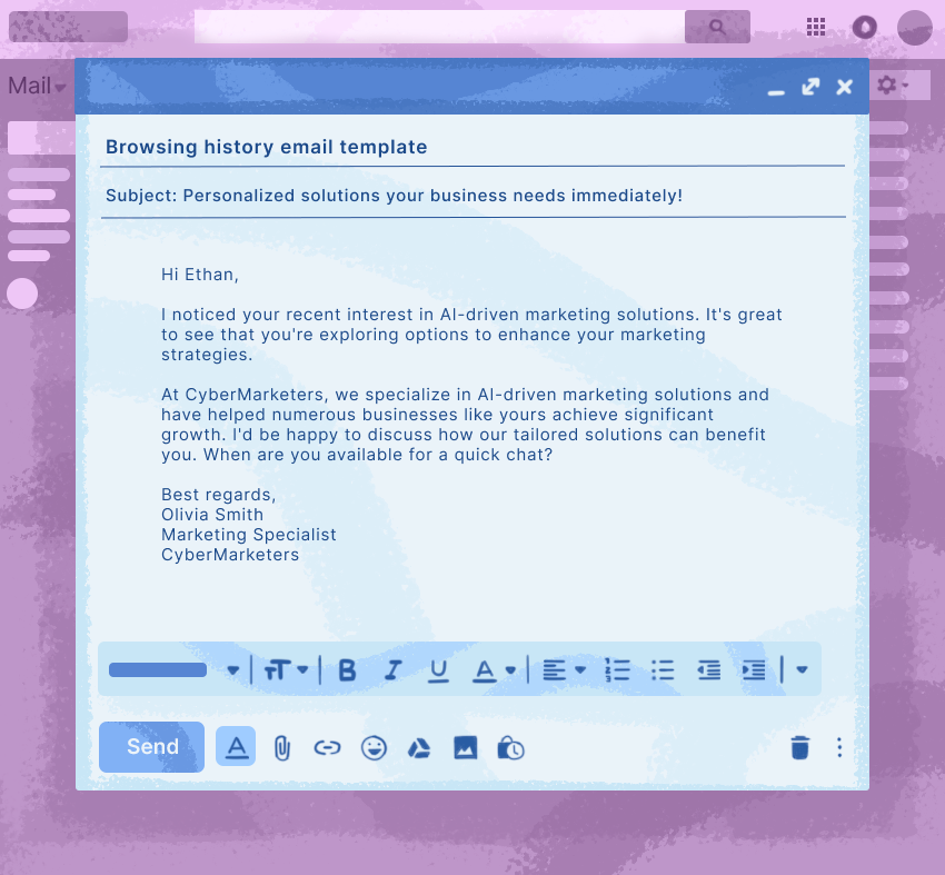Browsing history email template