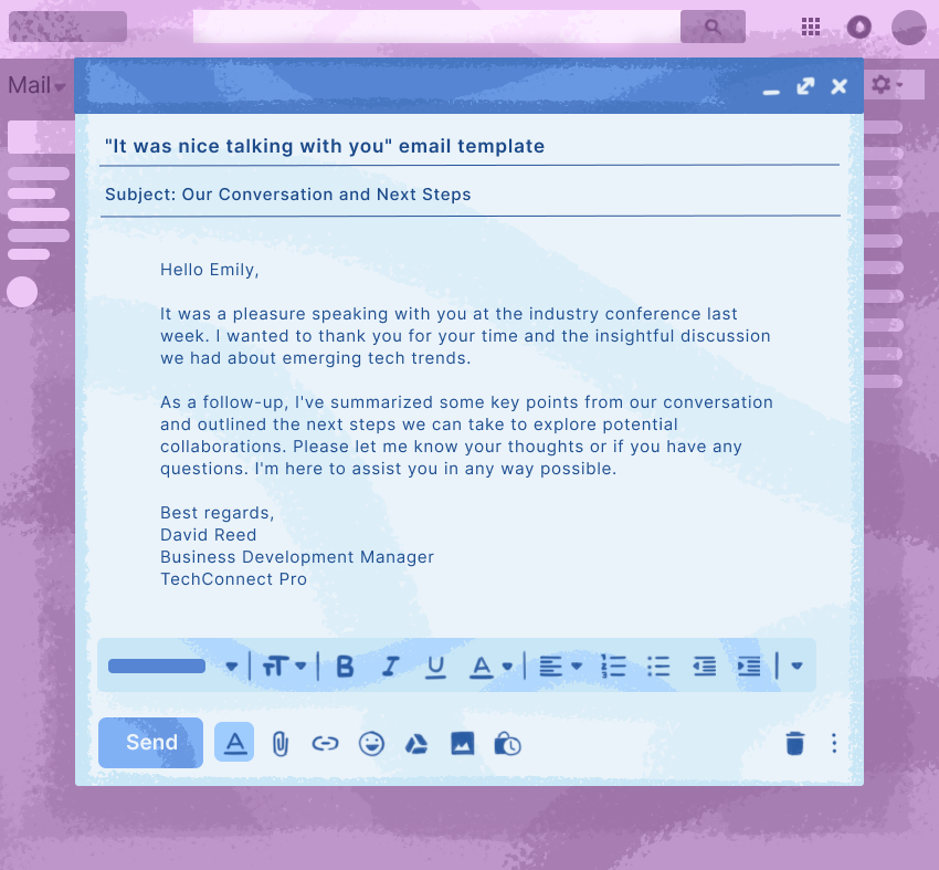"It was nice talking to you" email template