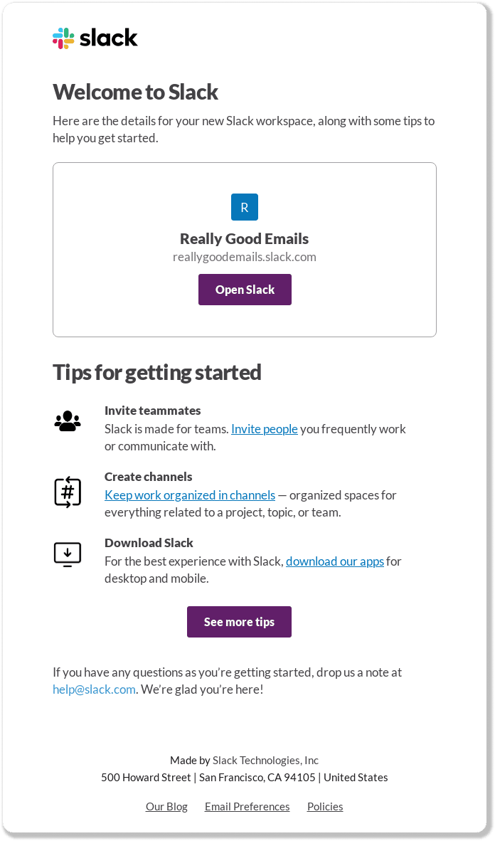 Example of welcome email in lead nurturing sequence