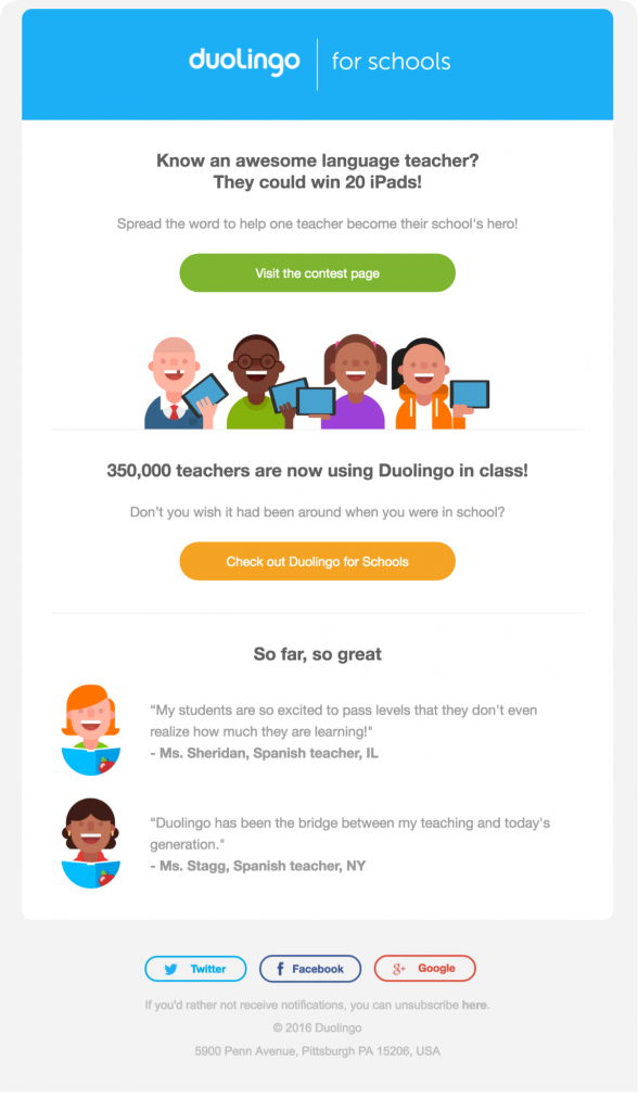 Лист з соціальним доказом від Duolingo