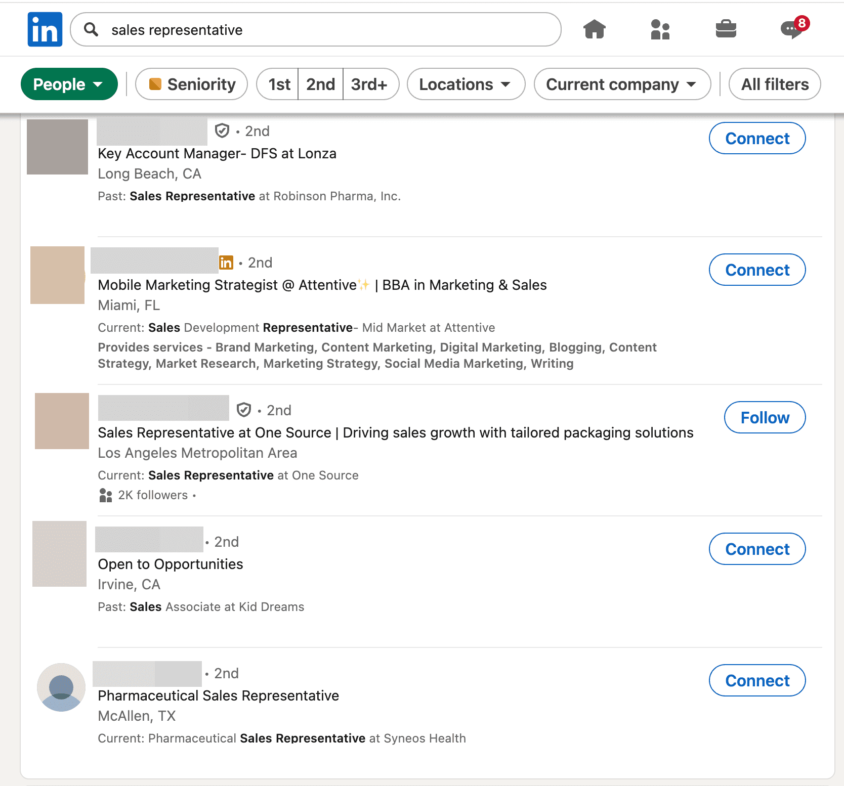 LinkedIn Boolean search results