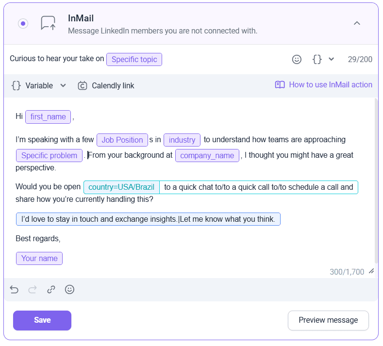 personalized InMail for lead generation example made in Snov.io