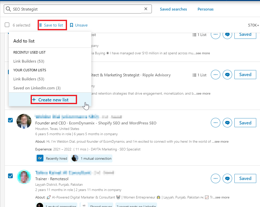 LinkedIn Sales Navigator create new list