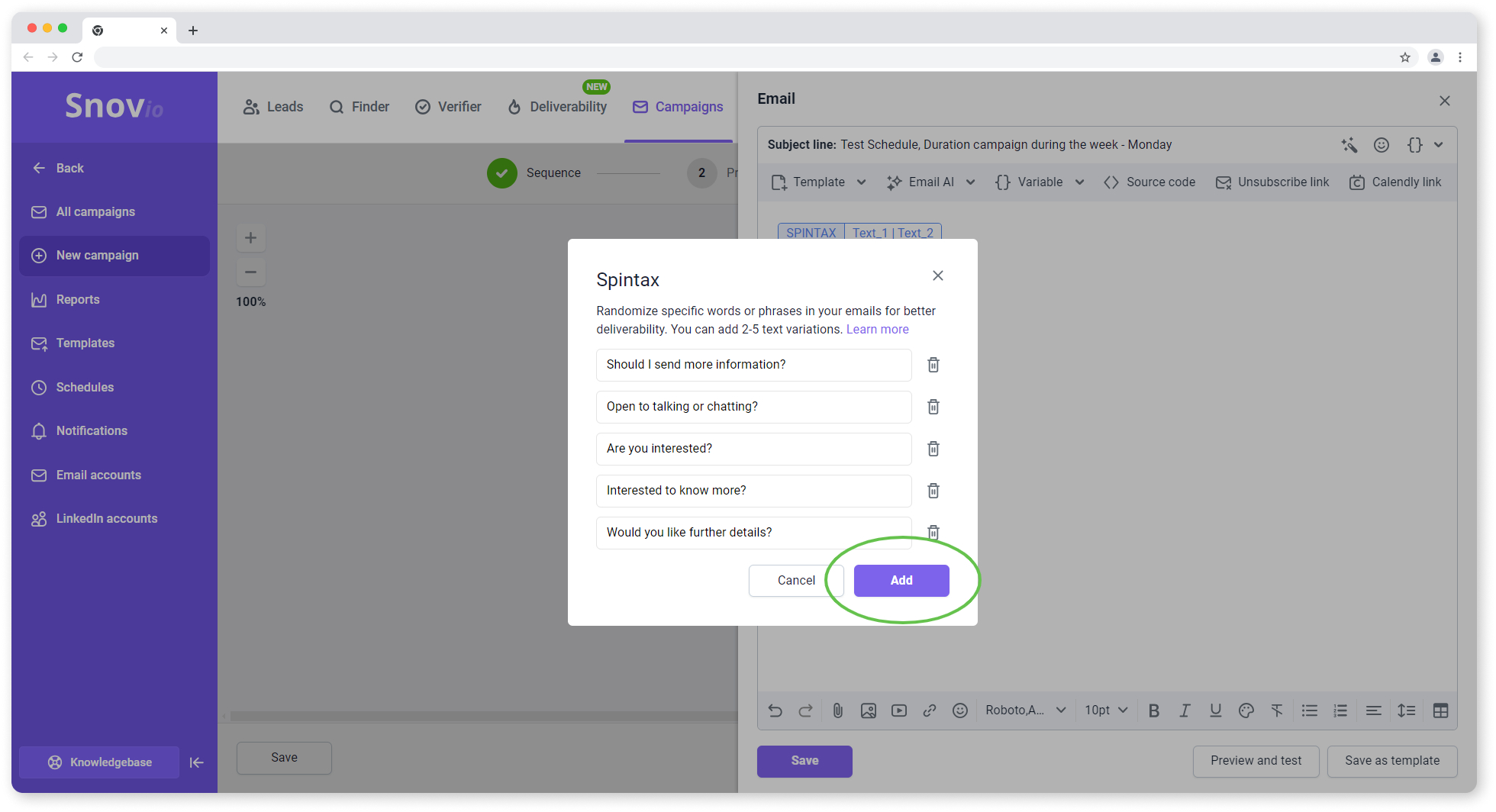 Snov.io Spintax variables