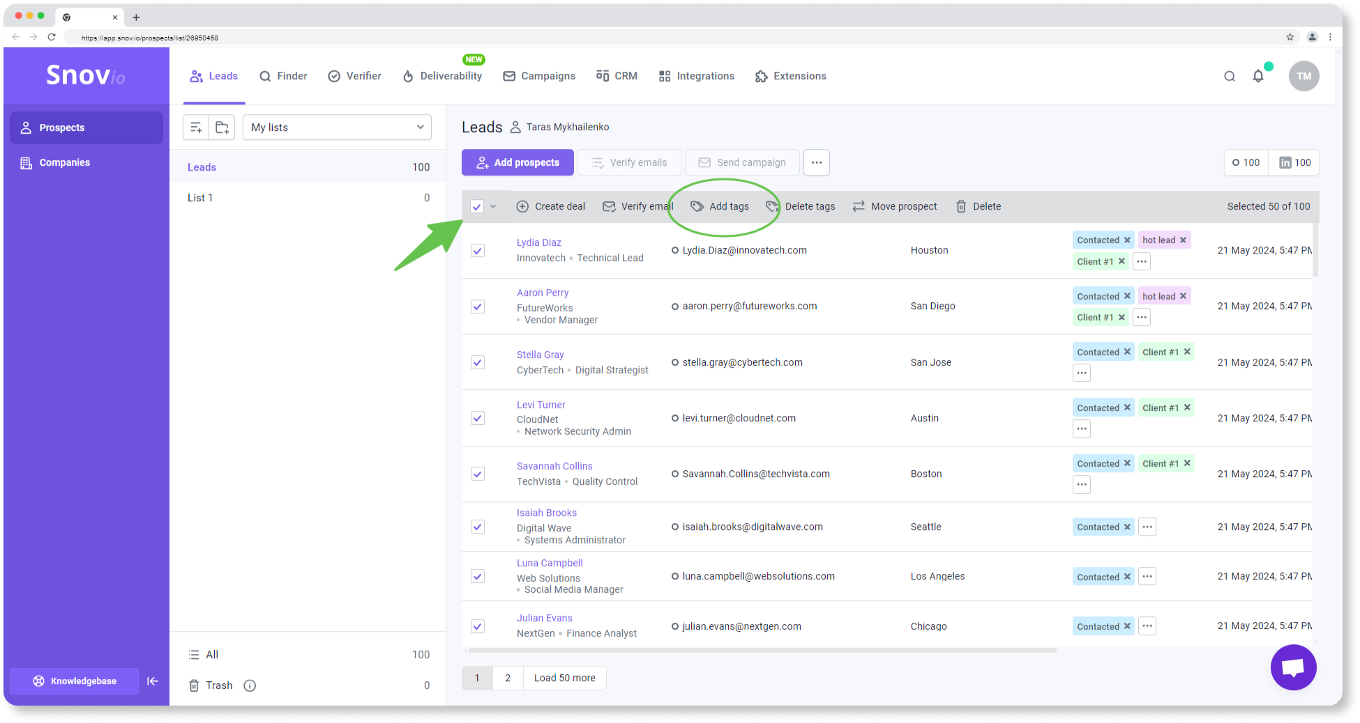 Snov.io lead tracking