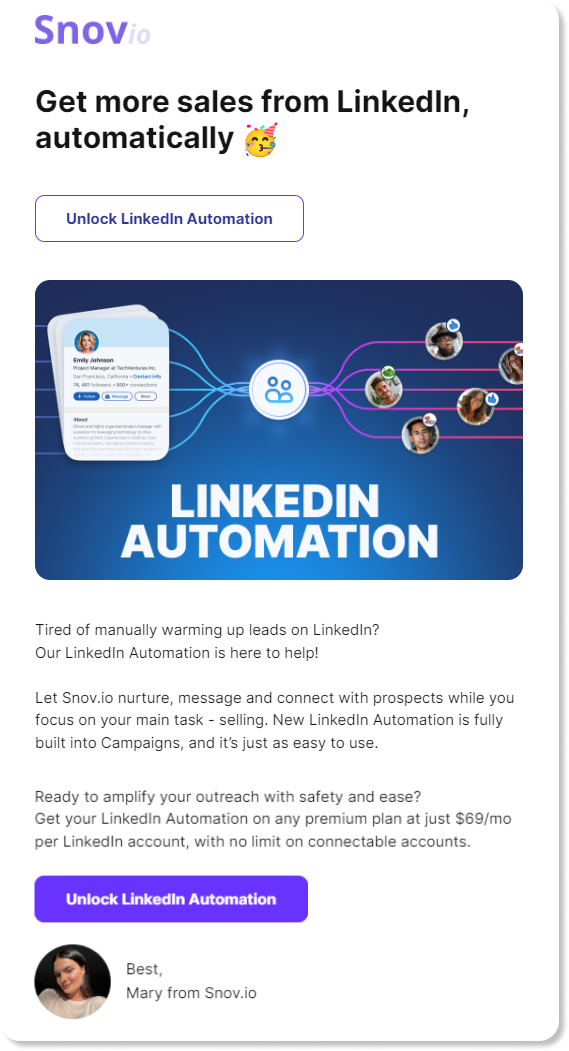 Snov.io promotional email example