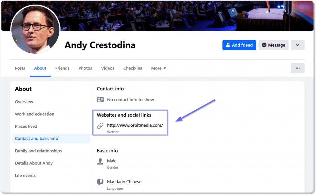 Encaontrar email en los links público en Facebook