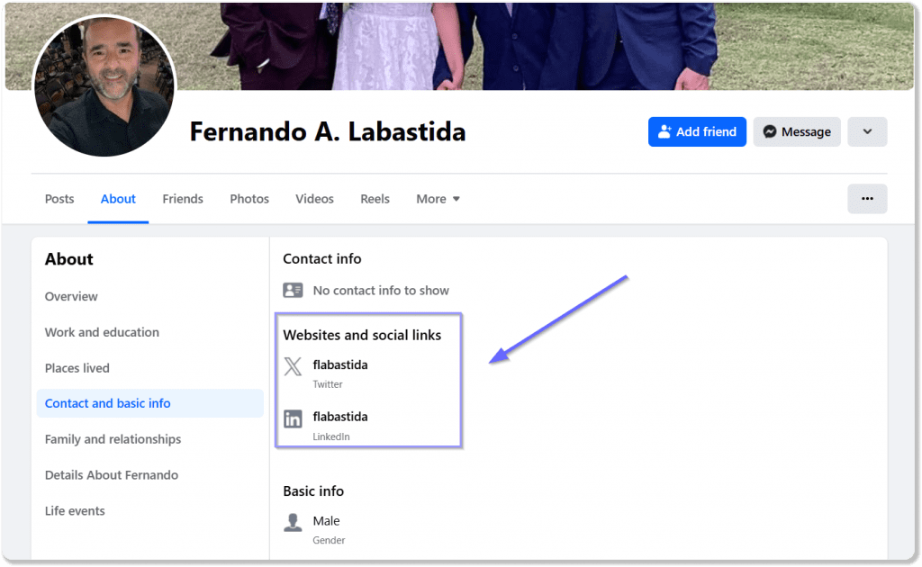 Encontrar contacto en las otras redes sociales del prospecto