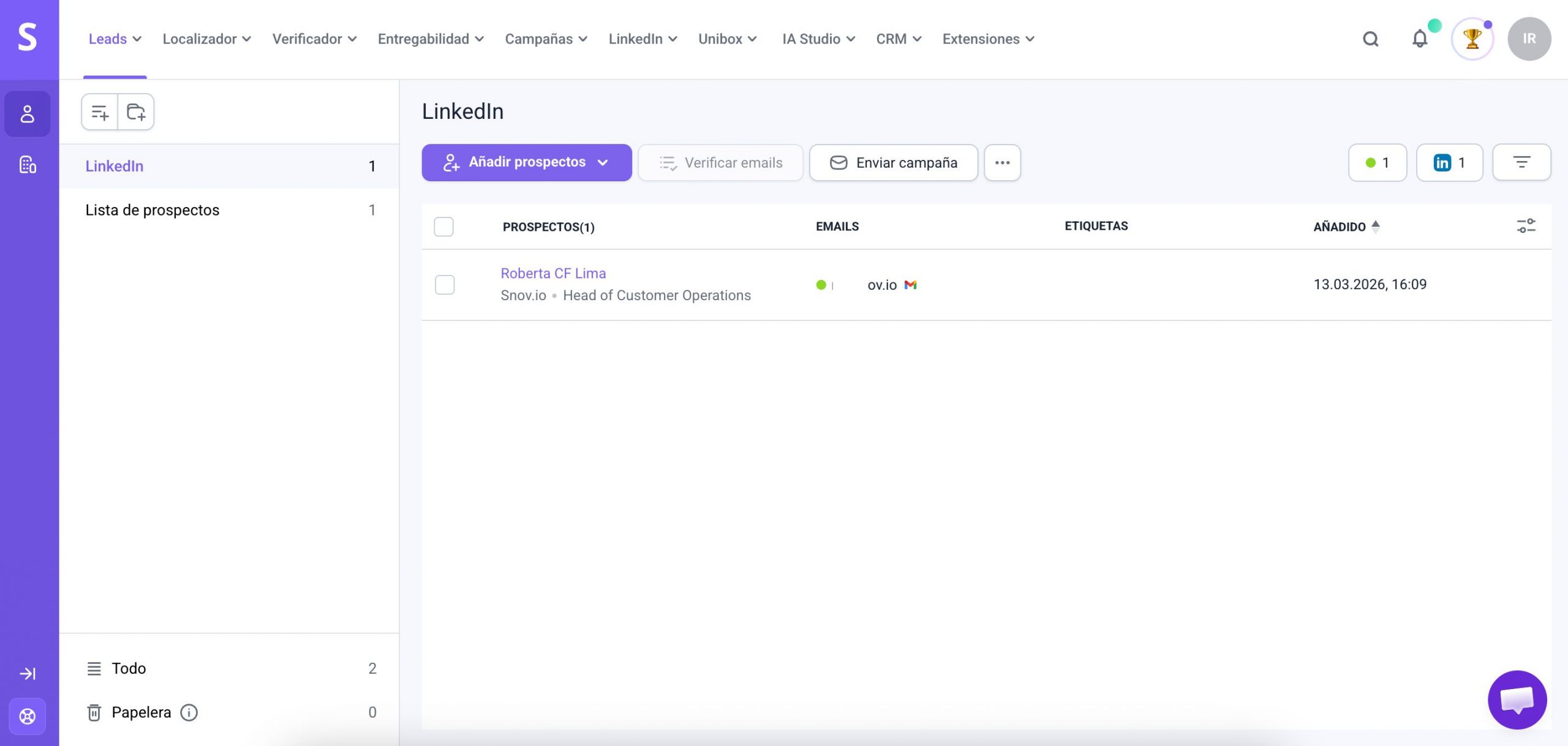 Lista de prospectus extraidos de LinkedIn