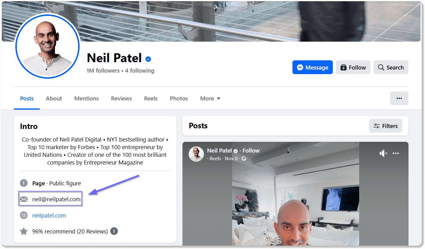 Correo electrónico público en Facebook