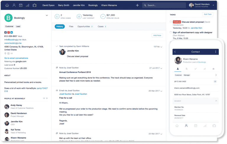 captura de tela mostrando lead tracking com a Capsule CRM