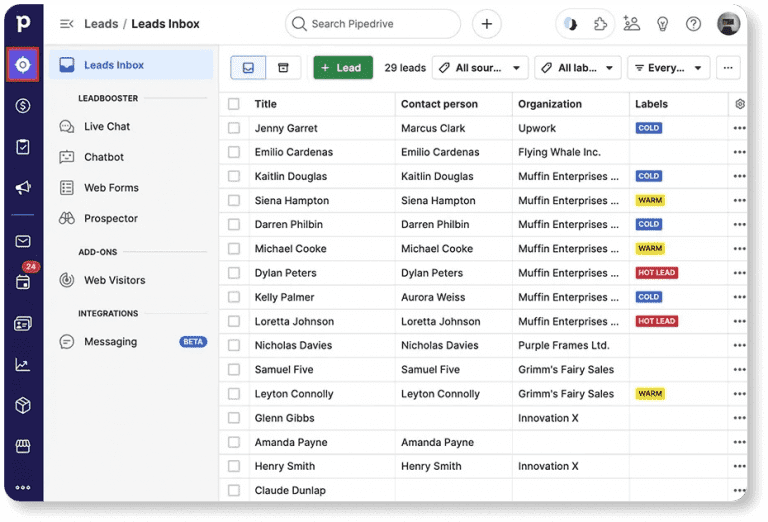 captura de tela mostrando lead tracking com Pipedrive