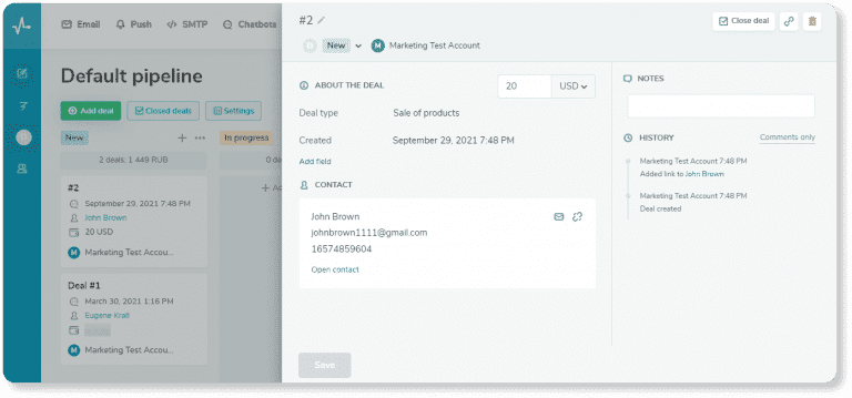 captura de tela mostrando lead tracking com a SendPulse