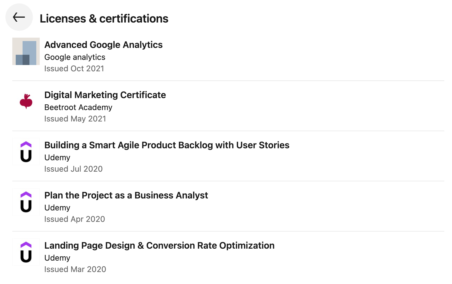 Adding certifications to a portfolio on LinkedIn