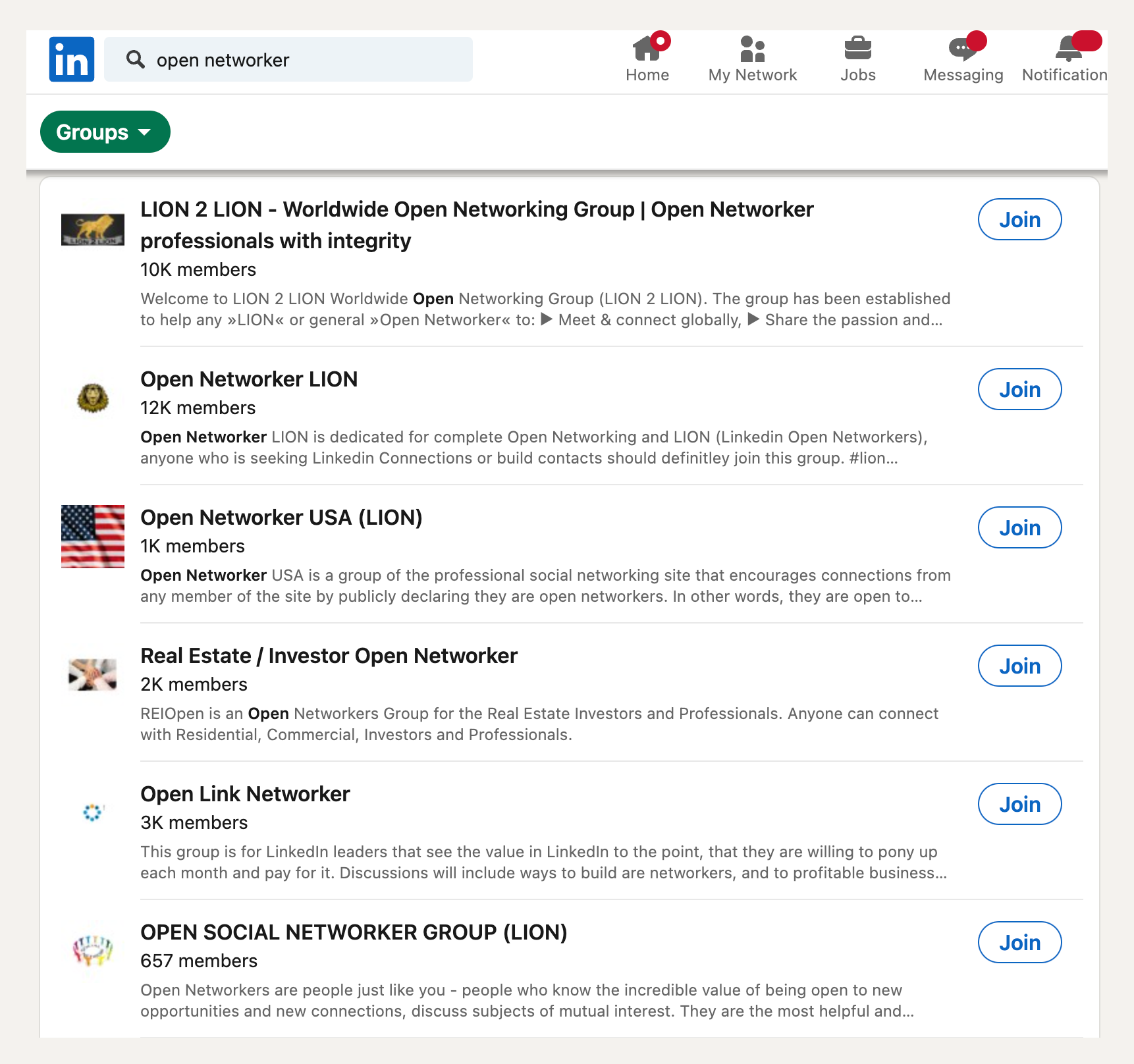 How to find LION groups on Linkedin