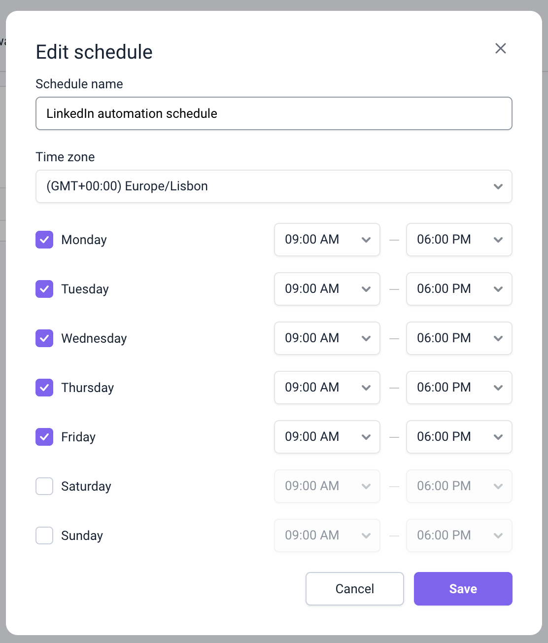 Scheduling LinkedIn Automation at Snov.io