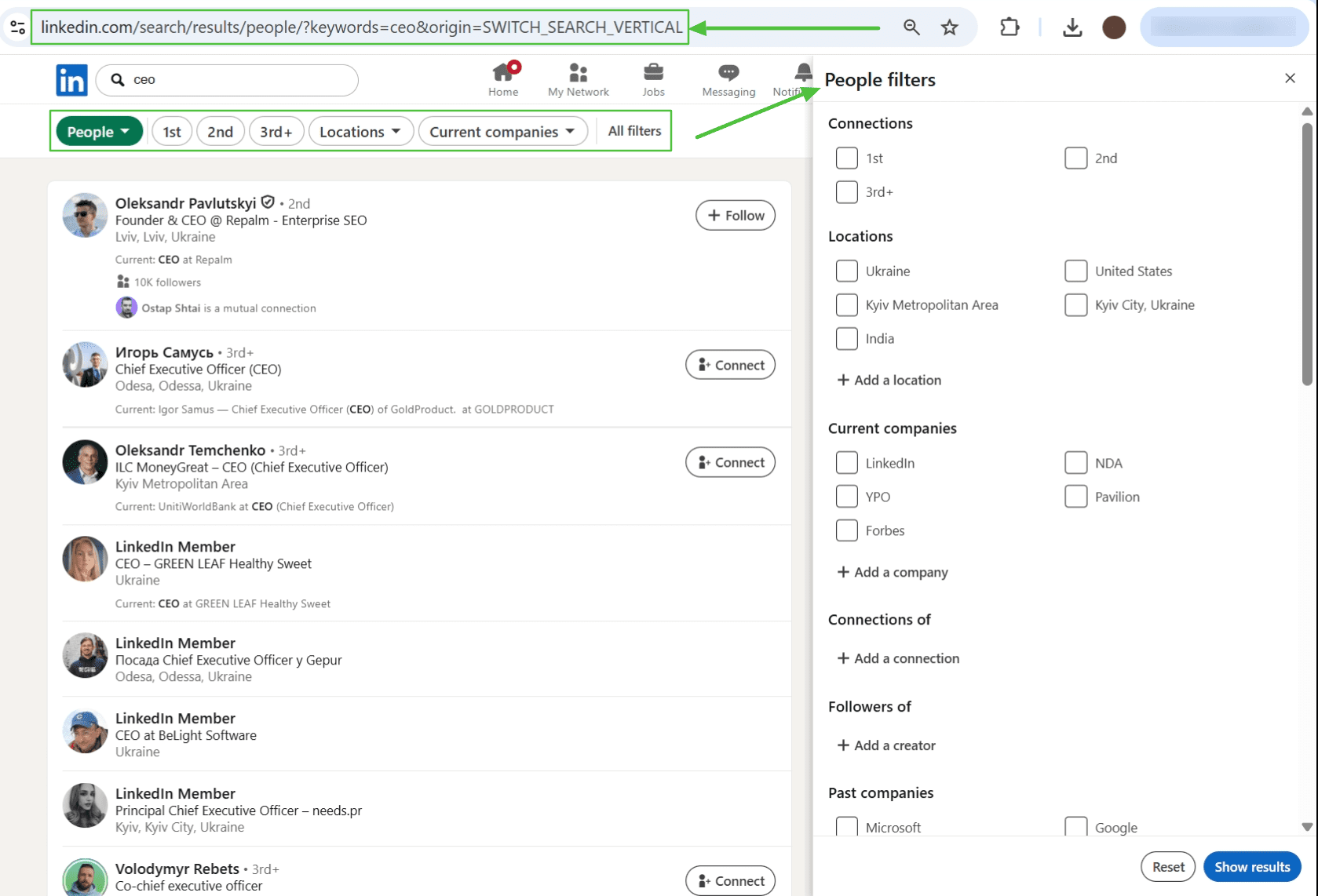 Snov.io LinkedIn Search feature
