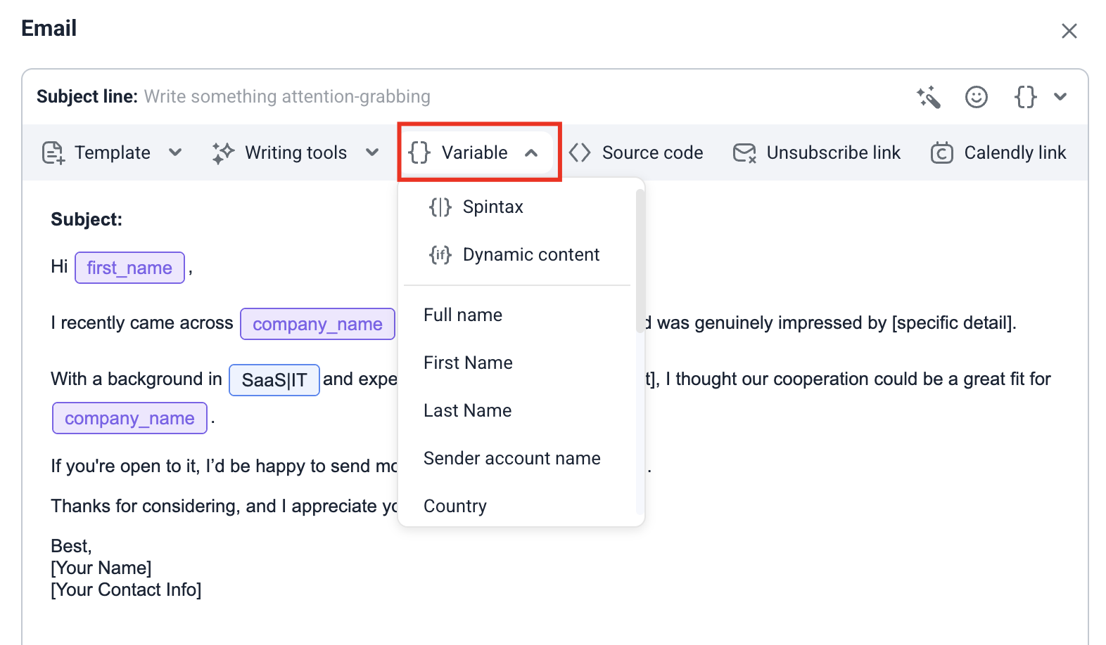 AI personalized email builder
