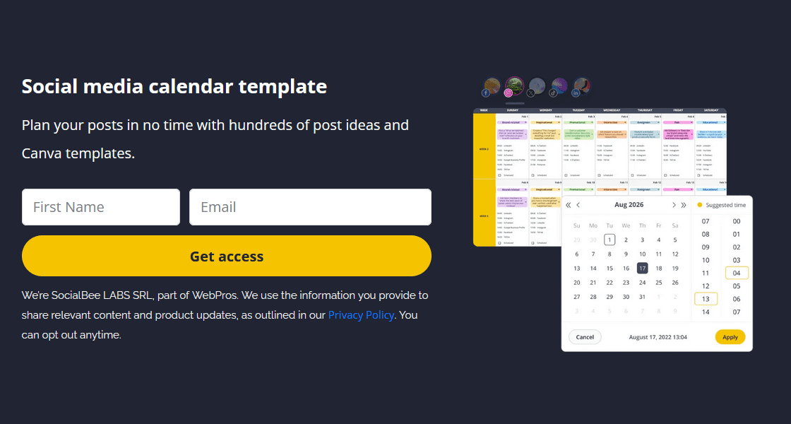 Good lead magnet idea - template embedded in the blog post - SocialBee