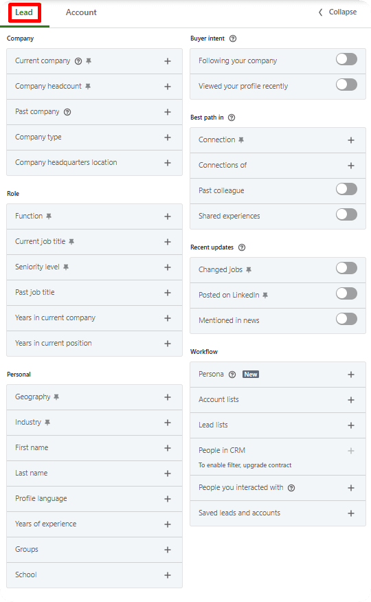 Фільтри в LinkedIn Sales Navigator
