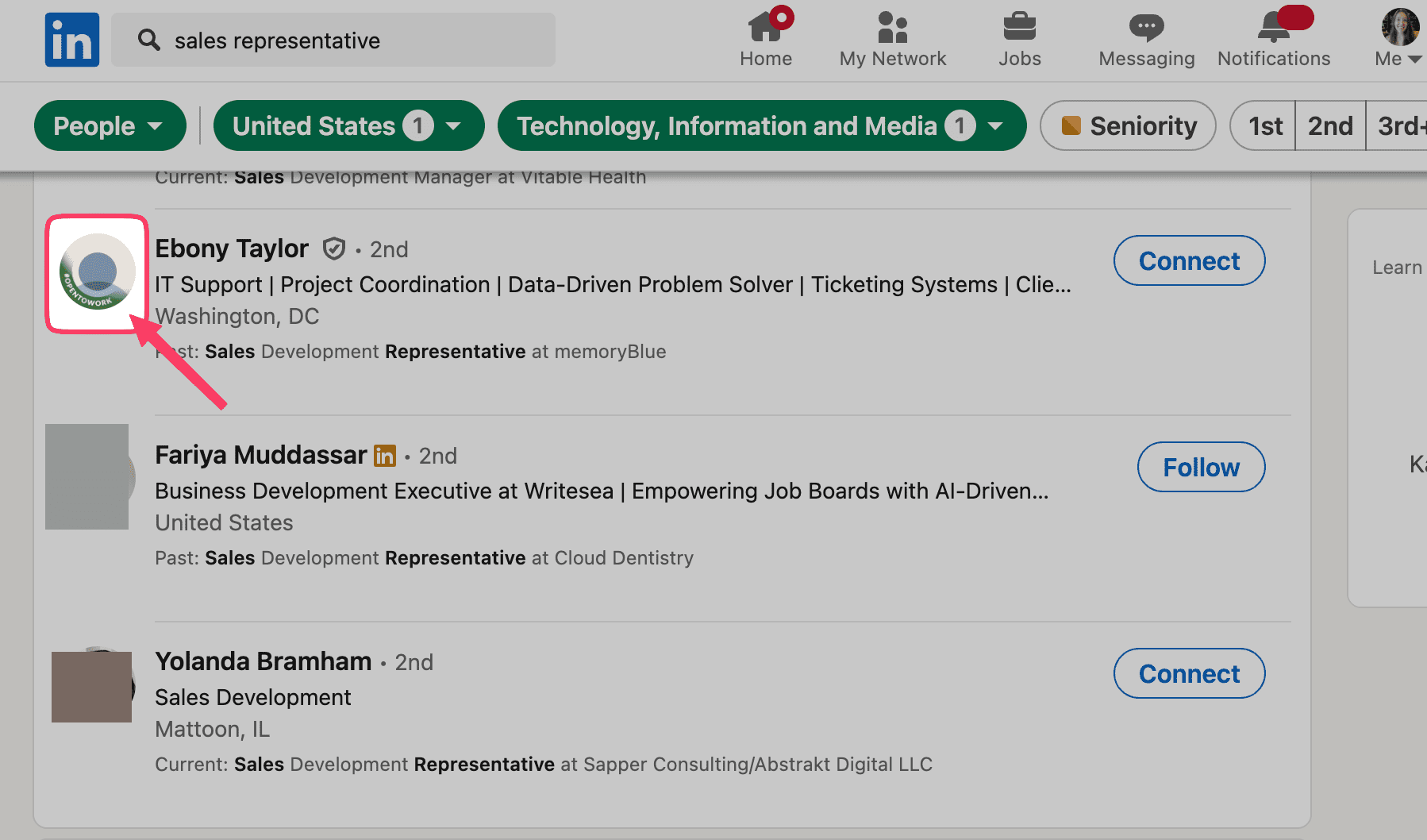 open to work candidates on LinkedIn