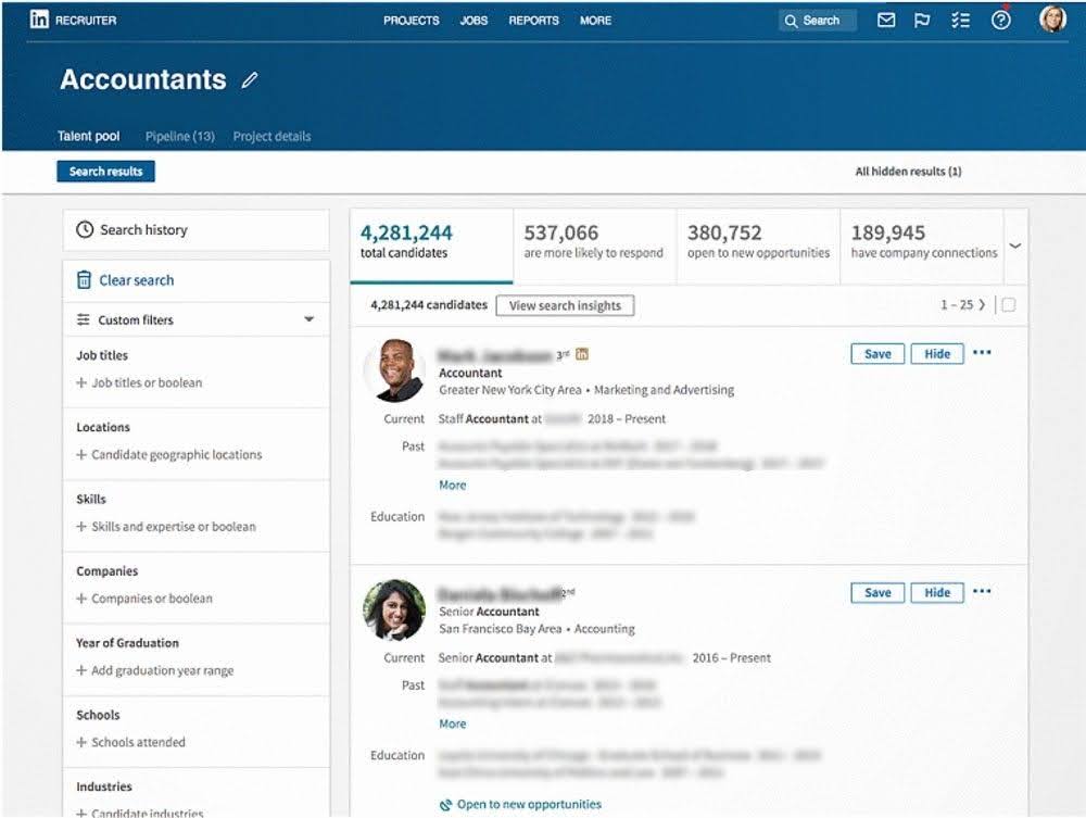 search results in LinkedIn recruiter