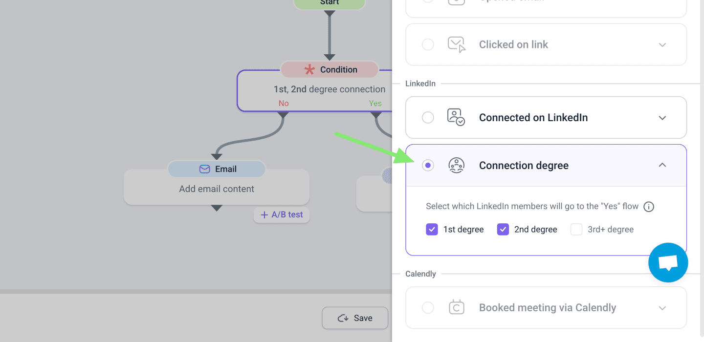 connection degree condition in the snov.io app