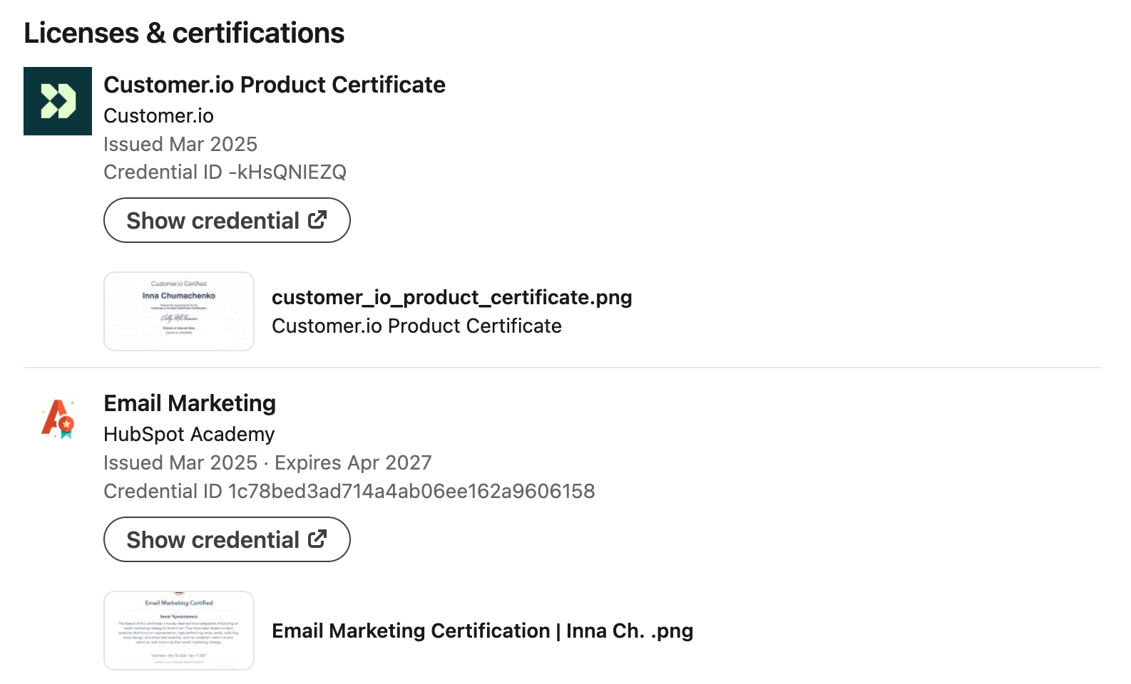 Licenses and certifications on LinkedIn