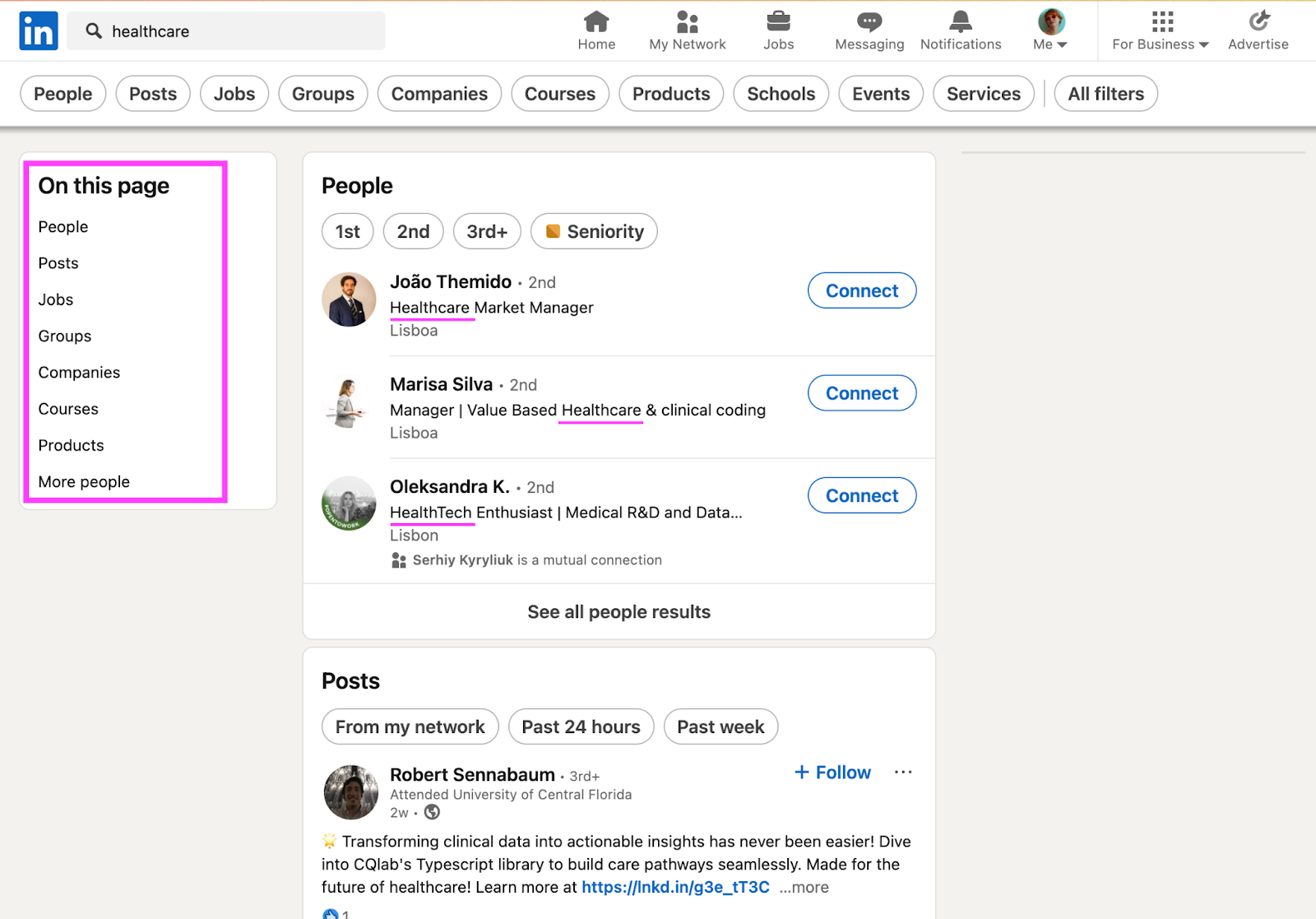 LinkedIn search results page