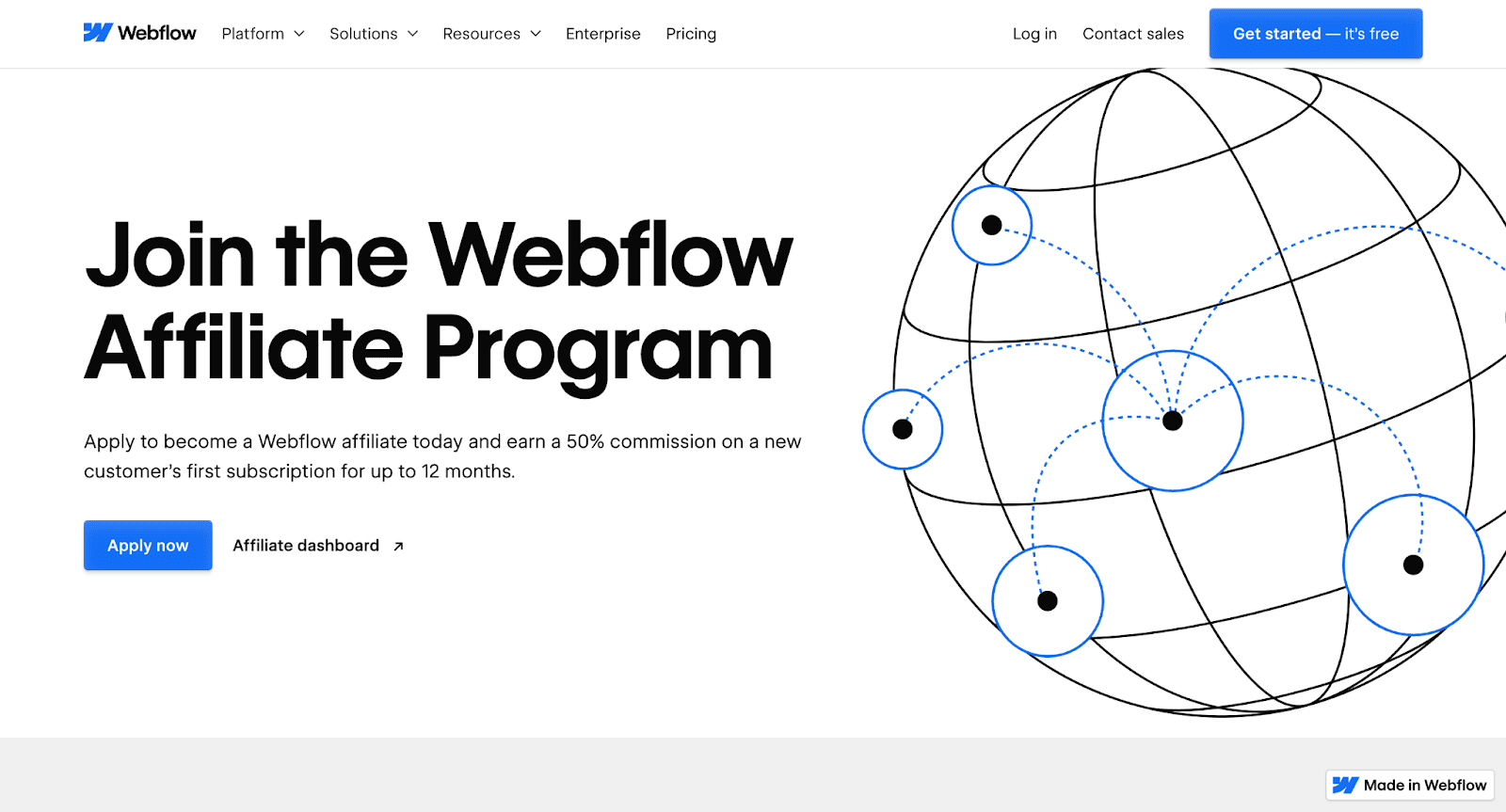 captura de tela mostrando o programa de afiliados da Webflow