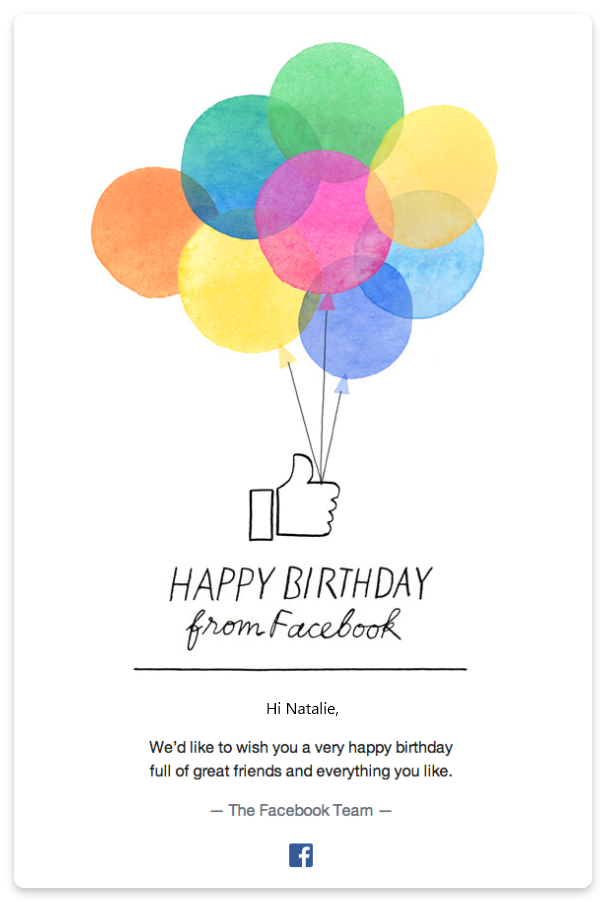 Лист із привітанням від Facebook