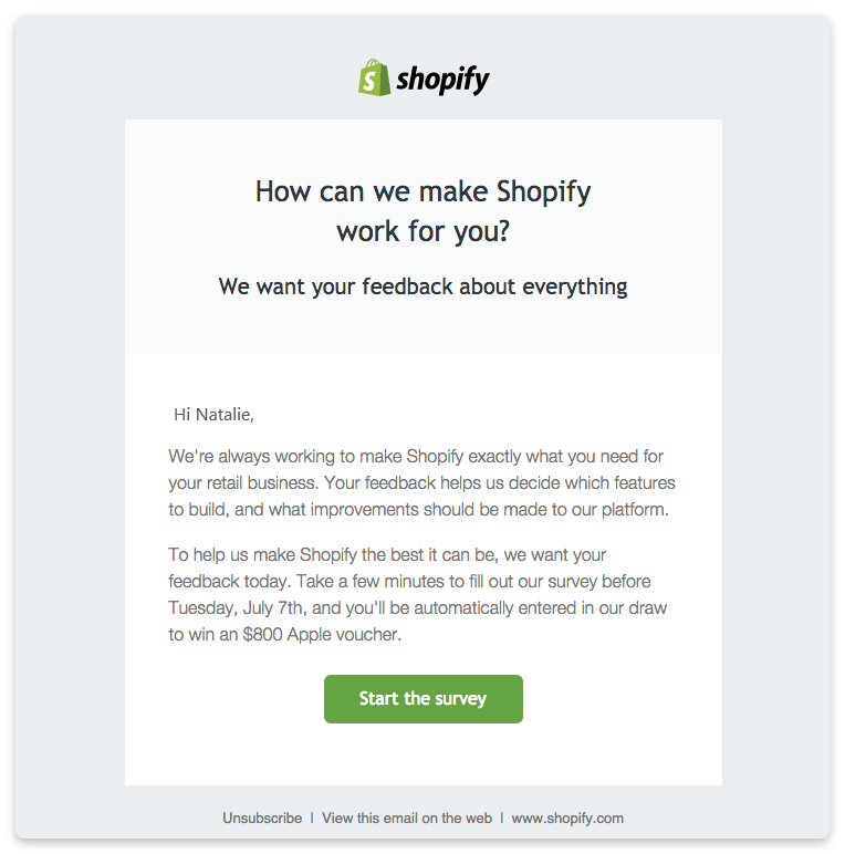 Лист з опитуванням від Shopify