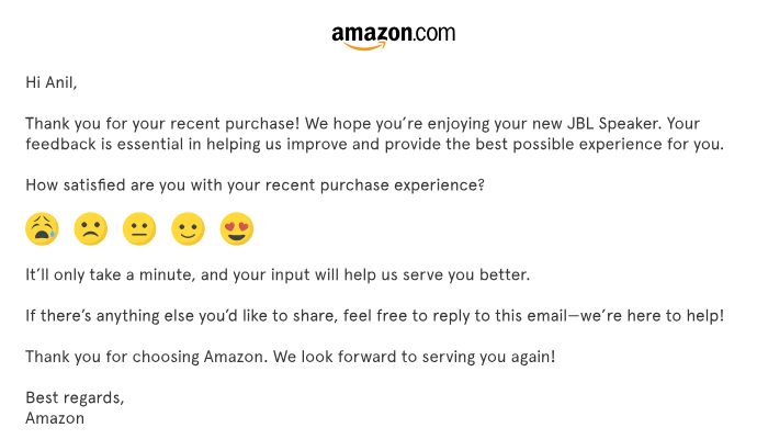 Лист з оцінкою сервісу від Amazon