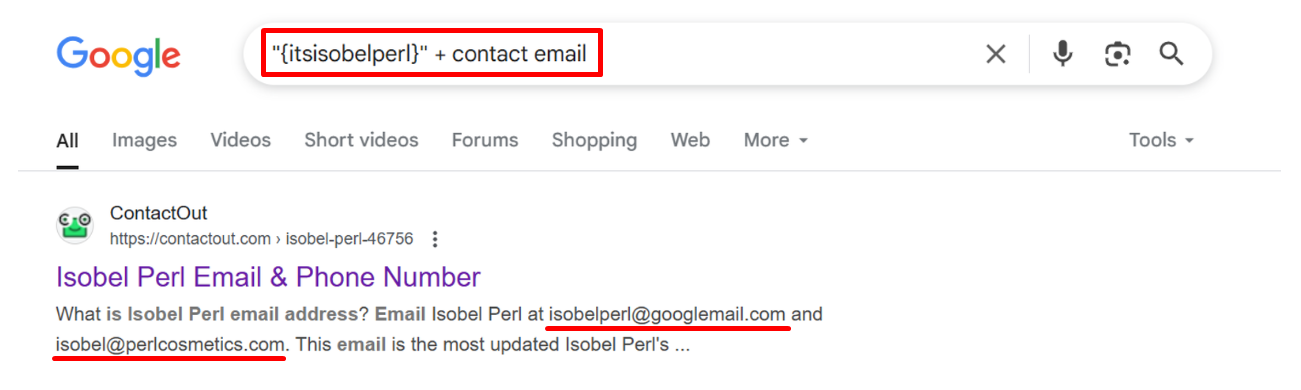 how to use google search operators to find email addresses of Instagram users