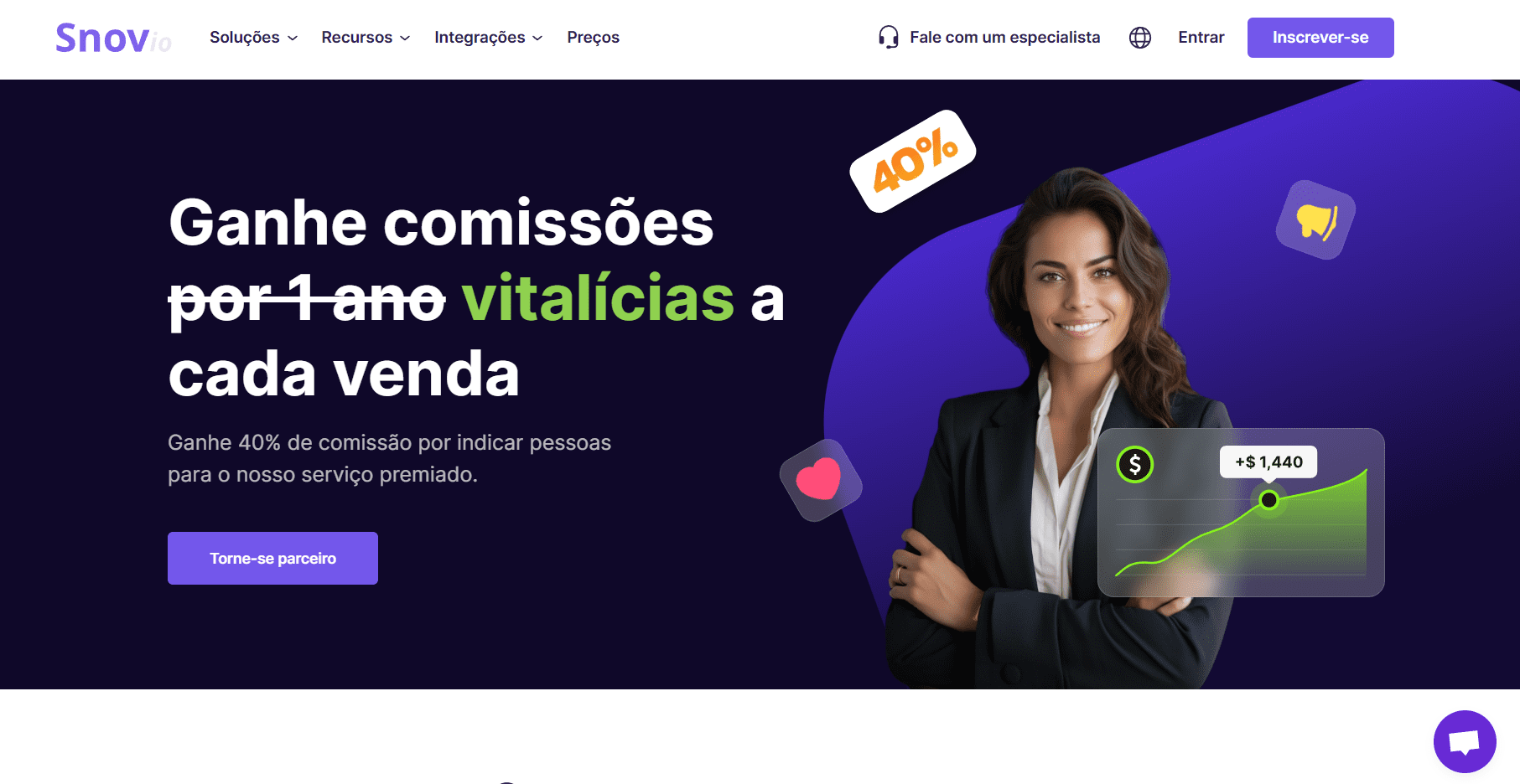 captura de tela mostrando o programa de afiliados da Snov.io