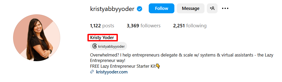 screenshot of an Instagram account for finding an email by name