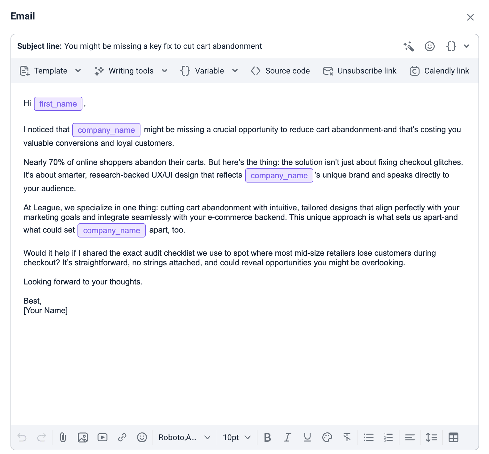cold email example