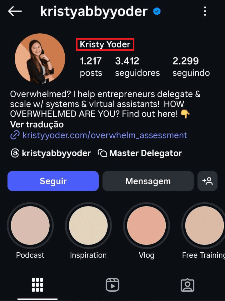 captura de tela da conta da Kristy Yoder no Instagram