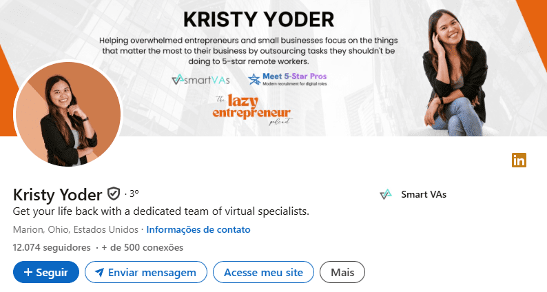 captura de tela do perfil de Kristy Yoder no LinkedIn
