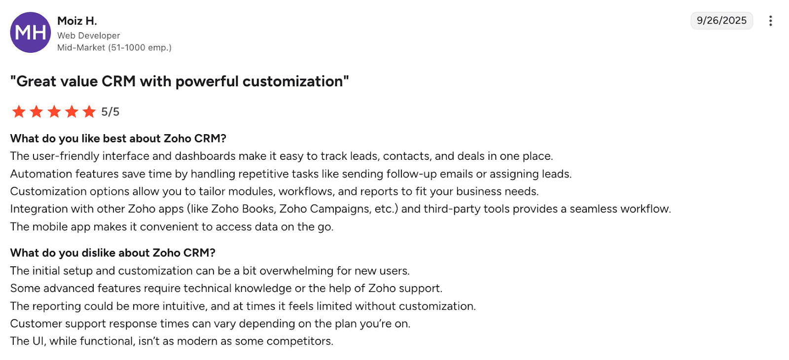 Zoho CRM user review