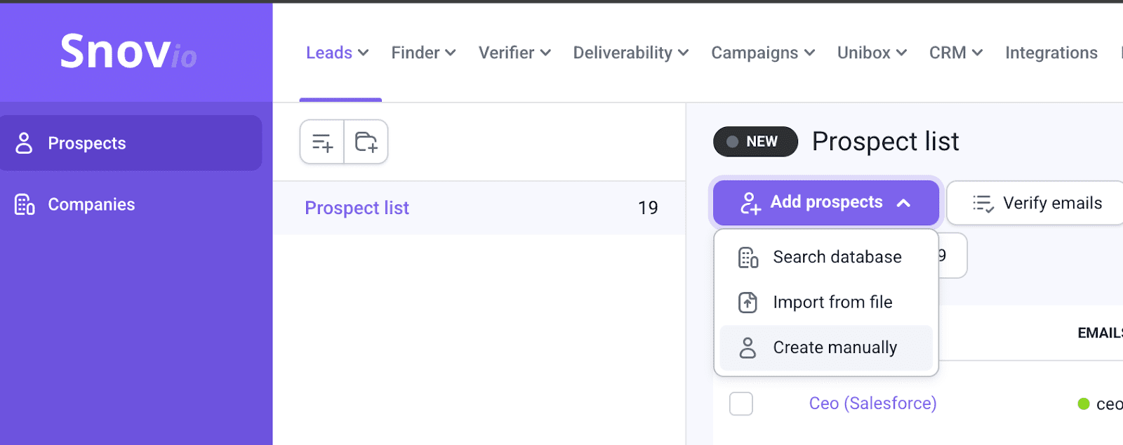 snov.io add leads