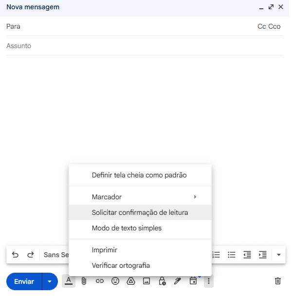 captura de tela mostrando como configurar a confirmação de leitura do Gmail