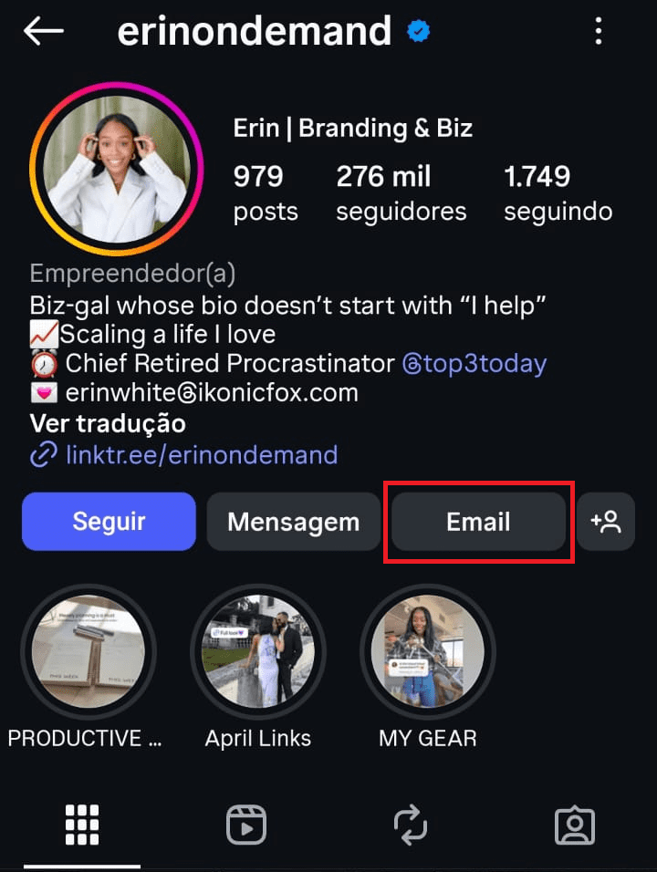 captura de tela mostrando o botão