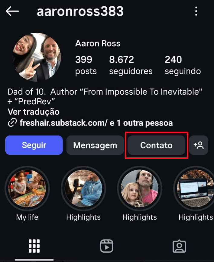 captura de tela mostrando o botão