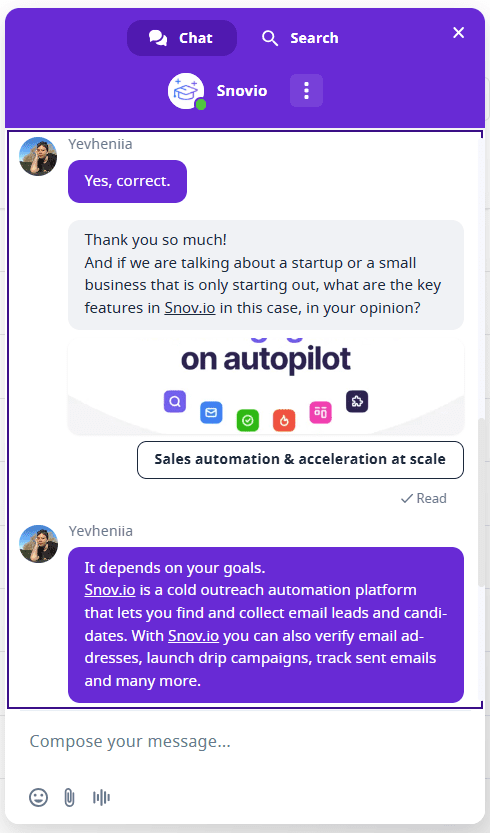 SaaS tools for startups with human support snovio
