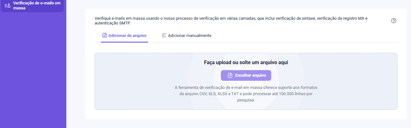 captura de tela mostrando a verificação de e-mails em massa com a Snov.io
