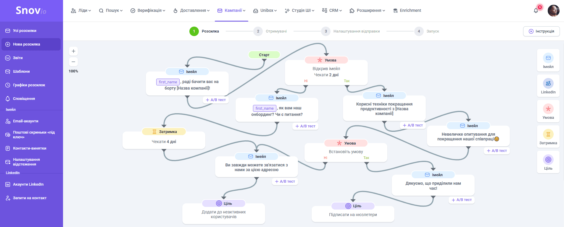 Автоматизовані розсилки від Snov.io