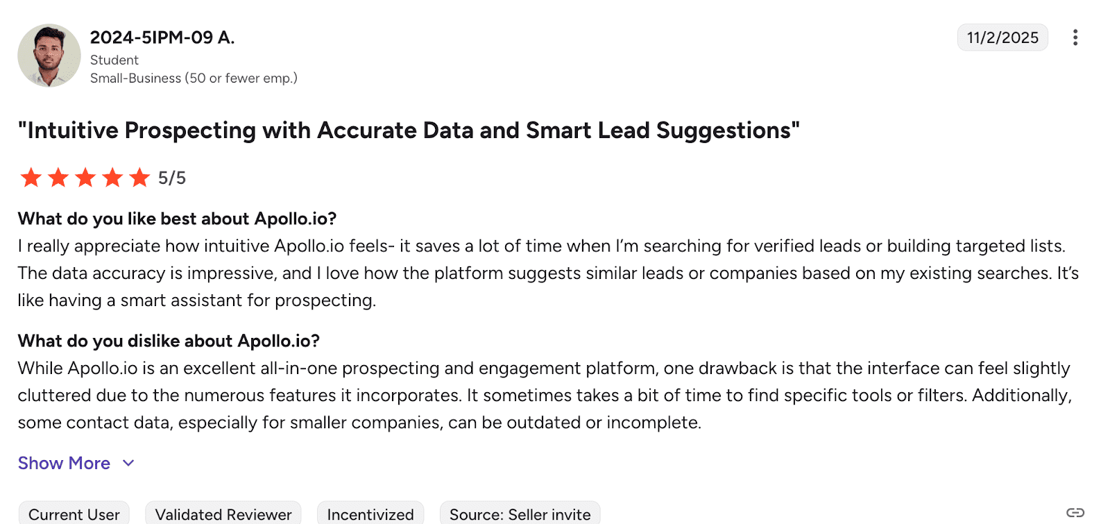 G2 review on Apollo.io - Lemlist alternative